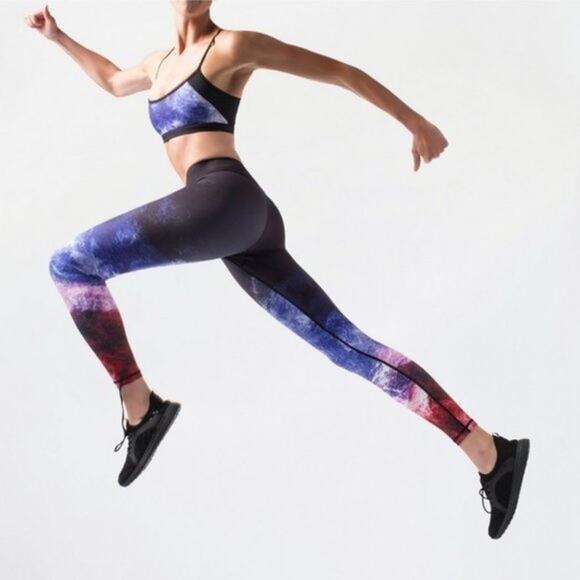 Vie Active Rockell Ocean Galaxy Ombre Mid Rise Full Length Leggings Tights Small - Picture 1 of 14